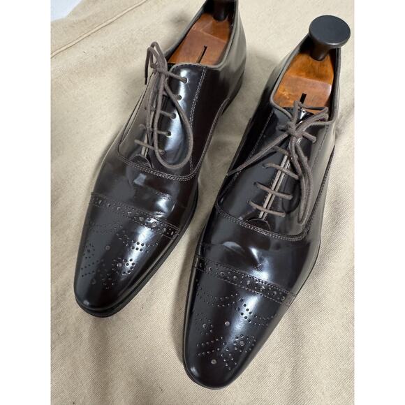 Versace Collection Shoes Mens Size 43 Brown Cap Toe Oxford Brogue Dress Leather - Picture 6 of 16